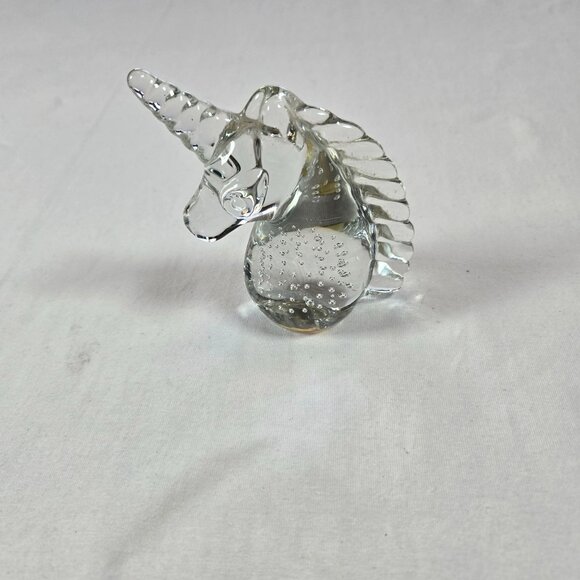 Vintage Clear Glass Unicorn Figurine With Controlled Bubbles Mythical Horse Pape - Picture 2 of 6